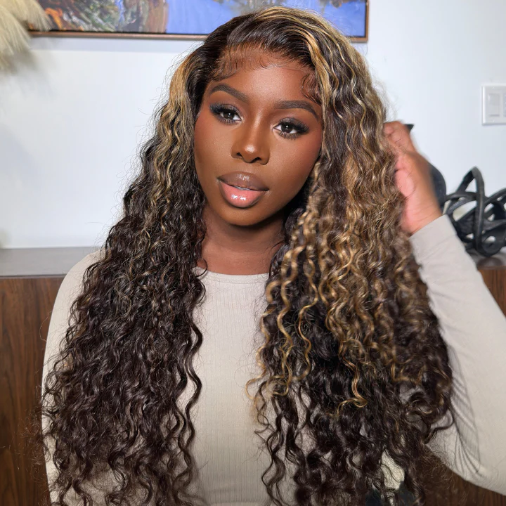 Buy 1 Get 1 Free Youtube Janaye Penn Highlight Blonde Glueless Water Wave 13*4 HD Lace Front Wigs Transparent Lace Wig Plucked Hairline-Amanda Hair - Image 8