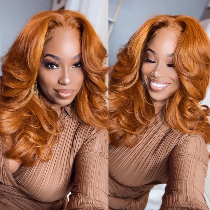 Ginger Brown Loose Wave 13*4 Lace Wigs Lace Front Wigs Human Hair Undetectable Transparent Lace Color Wigs - Image 3