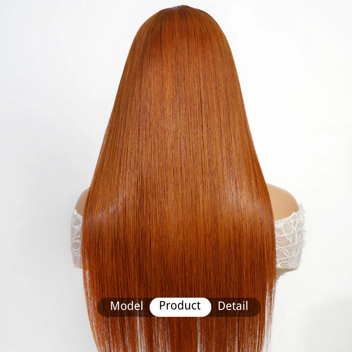 Ginger Human Hair Transparent Glueless Lace Front Straight Orange Colored Wigs with Bangs-Amanda Hair - Image 5