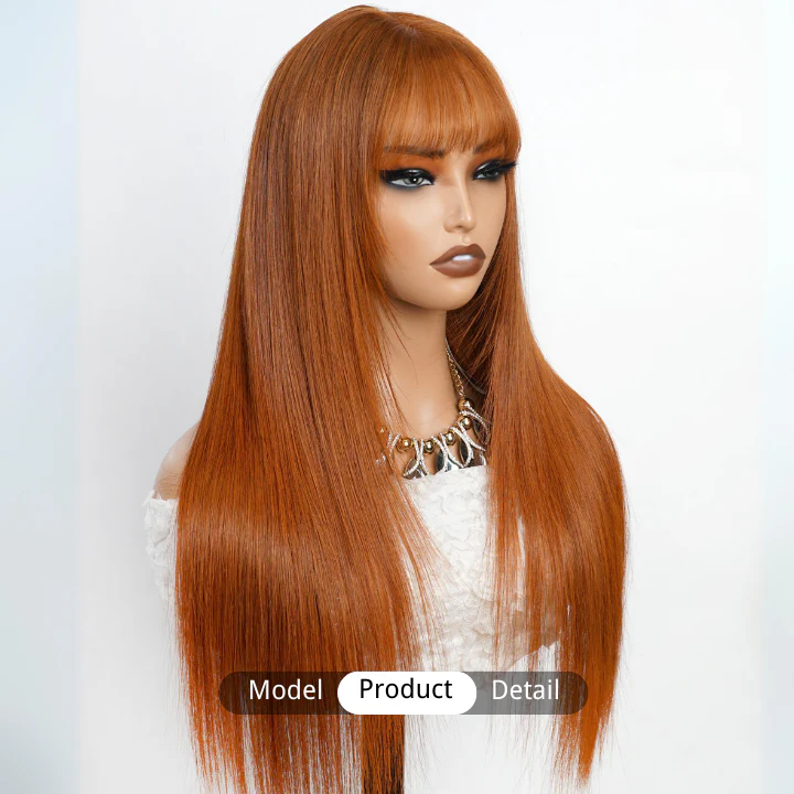 Ginger Human Hair Transparent Glueless Lace Front Straight Orange Colored Wigs with Bangs-Amanda Hair - Image 6