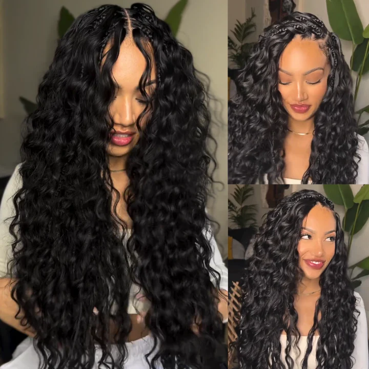 Glueless Exquisite Long Loose Curls with Braided Parting 7x5 / 13x4 HD Transparent Lace Front Human Hair Wig-Amanda Hair - Image 4