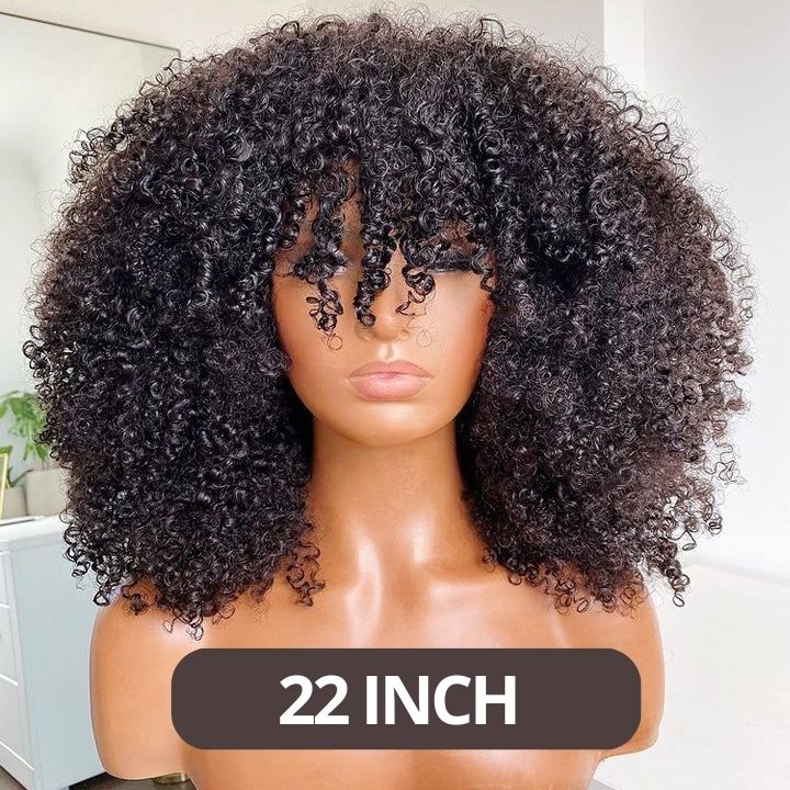 Glueless Full Afro Kinky Curly Wig Double Drawn 4B 3C Human Hair Wigs With Bangs Wear & Go Install - Image 3