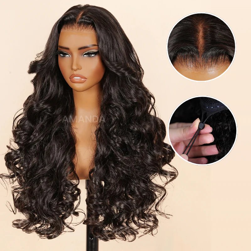 Double Drawn 3D Loose Wave Virgin Human Hair Transparent Full Lace Front Glueless Wig with Curtain Bangs Flash Sale - Image 3