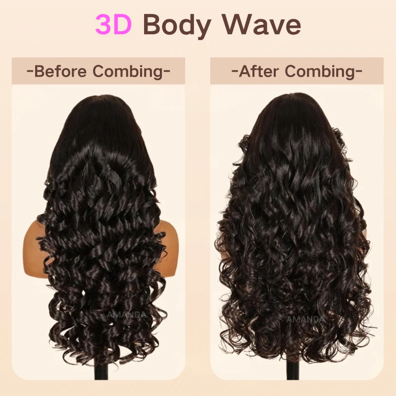 Double Drawn 3D Loose Wave Virgin Human Hair Transparent Full Lace Front Glueless Wig with Curtain Bangs Flash Sale - Image 4