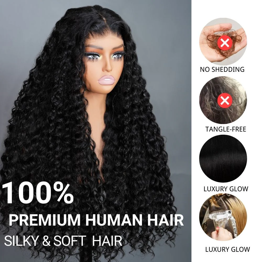300% Density Glueless Deep Wave 7x5 / 13x4 Transparent HD Lace Front Wig Pre Plucked Hairline Virgin Human Hair  - Amanda Hair - Image 10