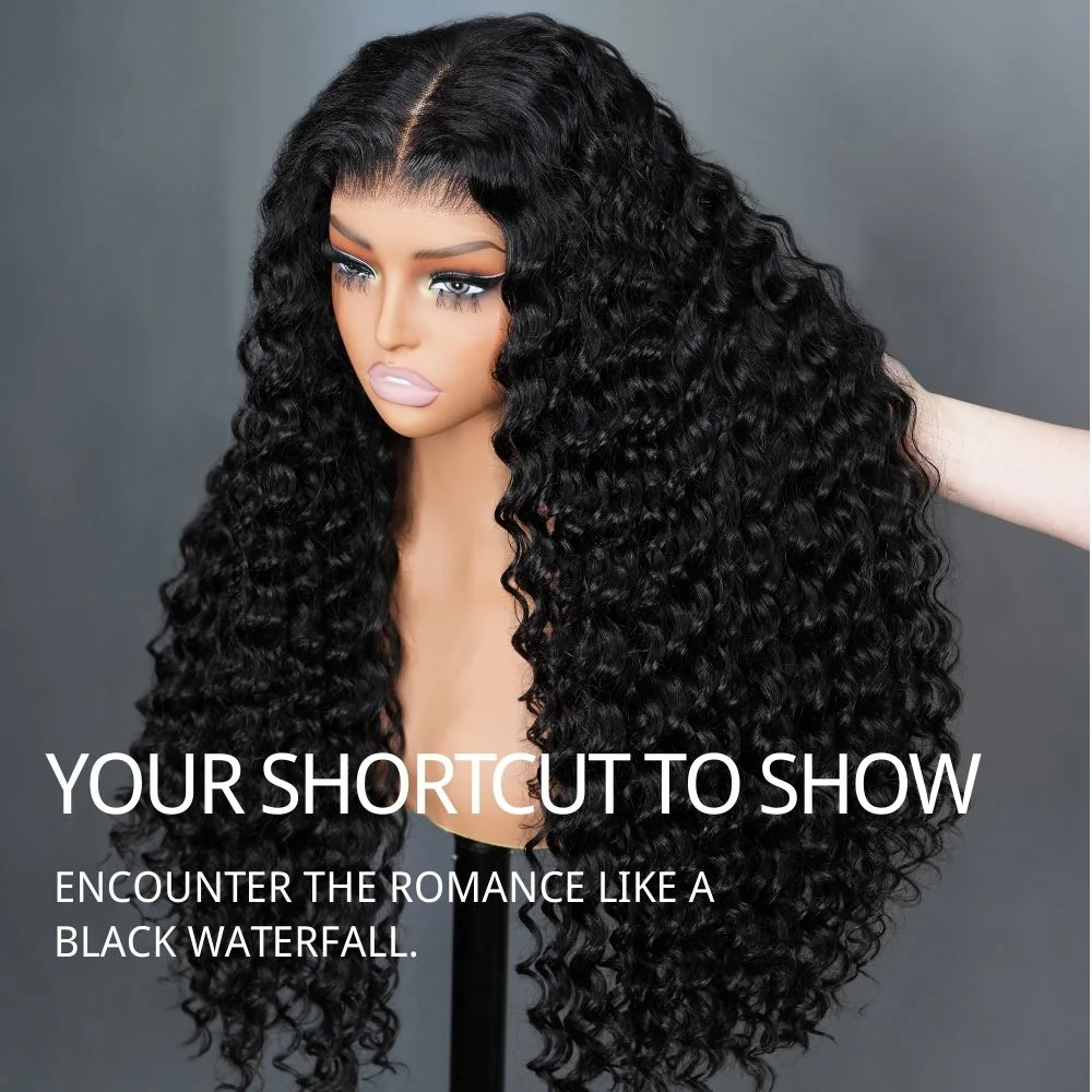 300% Density Glueless Deep Wave 7x5 / 13x4 Transparent HD Lace Front Wig Pre Plucked Hairline Virgin Human Hair  - Amanda Hair - Image 3