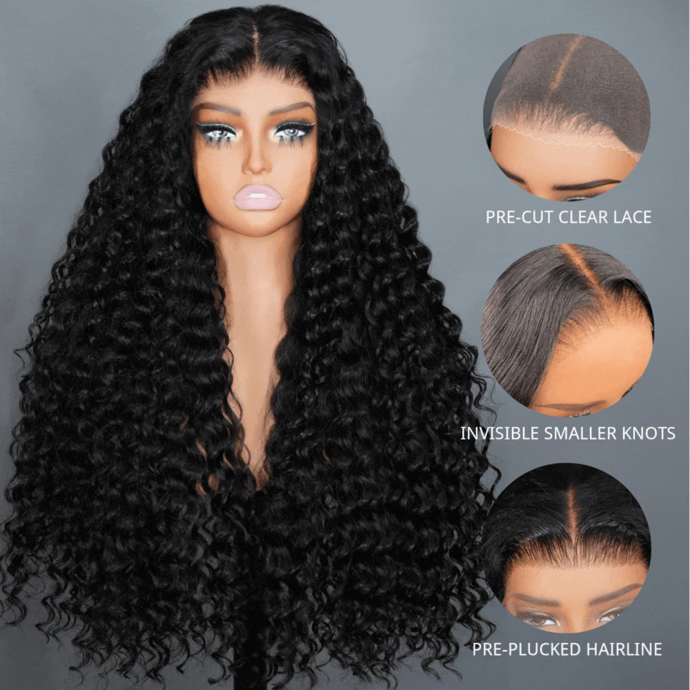 300% Density Glueless Deep Wave 7x5 / 13x4 Transparent HD Lace Front Wig Pre Plucked Hairline Virgin Human Hair  - Amanda Hair - Image 9