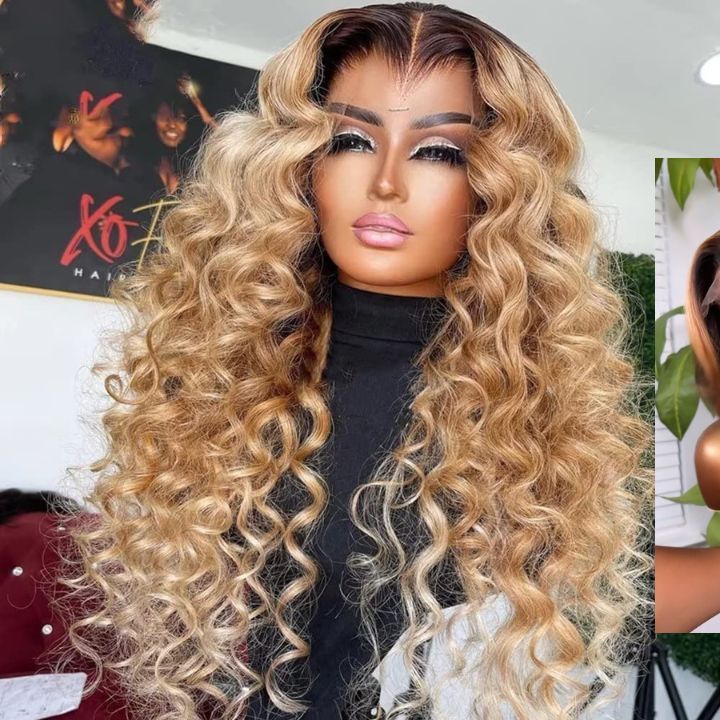 Glueless Ombre Honey Blonde Colored Deep Wave Transparent 180% Density 13x4 Lace Front  Human Hair Wigs  Human Hair Wigs for Women-Amanda Hair - Image 3
