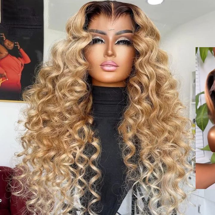 Glueless Ombre Honey Blonde Colored Deep Wave Transparent 180% Density 13x4 Lace Front  Human Hair Wigs  Human Hair Wigs for Women-Amanda Hair - Image 4