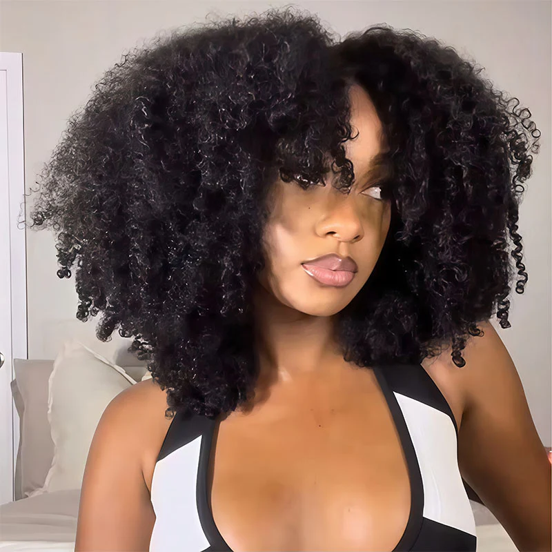 Amanda Glueless Thick Fluffy Afro Curly Human Hair Bob Wigs 7x5 / 13x4 Invisiable Lace Wig Flash Sale - Image 3