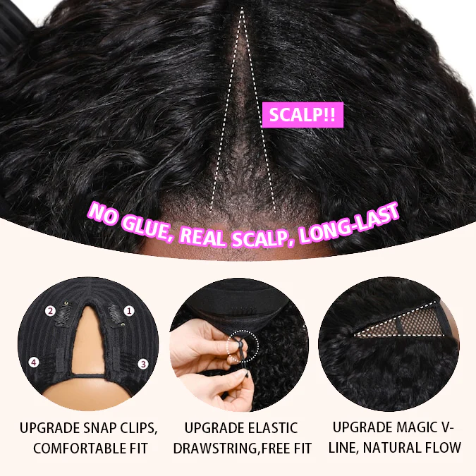 Glueless V Part Wig Beginner Friendly Curly Human Hair No Sew In No Gel NO Leave Out- Amanda Hair - Image 7