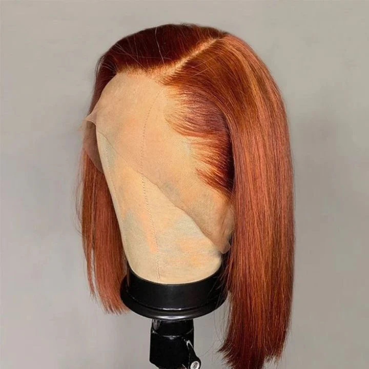 Highlight Straight Ginger Brown 4x4 / 13x4 Lace Frontal Colored Short Bob Wigs Human Hair With Baby Hair - Amanda Hair - Image 3