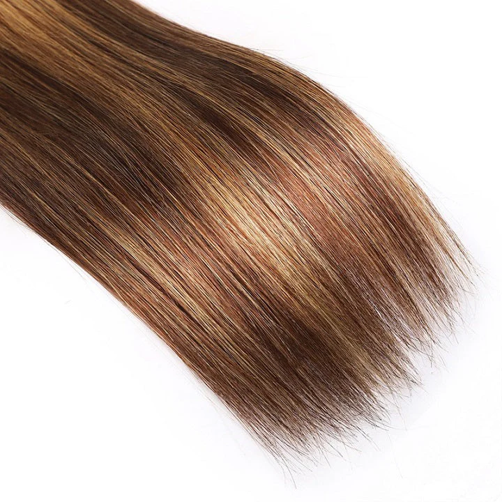Highlight Brown 3 Bundles Straight Human Hair With Closure Ombre Honey Blonde -Amandahair - Image 5