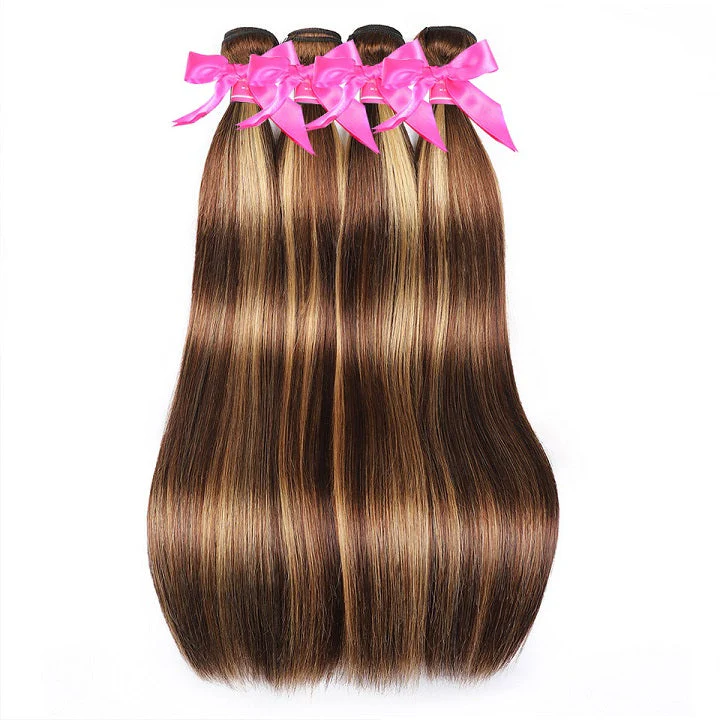 Highlight Brown 3 Bundles Straight Human Hair With Closure Ombre Honey Blonde -Amandahair - Image 6