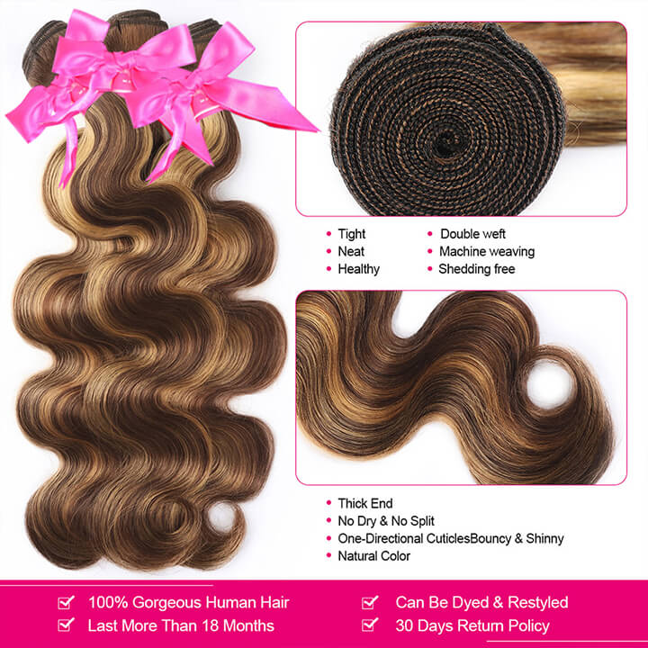 Highlight Brown Body Wave Human Brazilian Hair Bundles With Closure Ombre Honey Blonde Closure With Bundles - Image 4