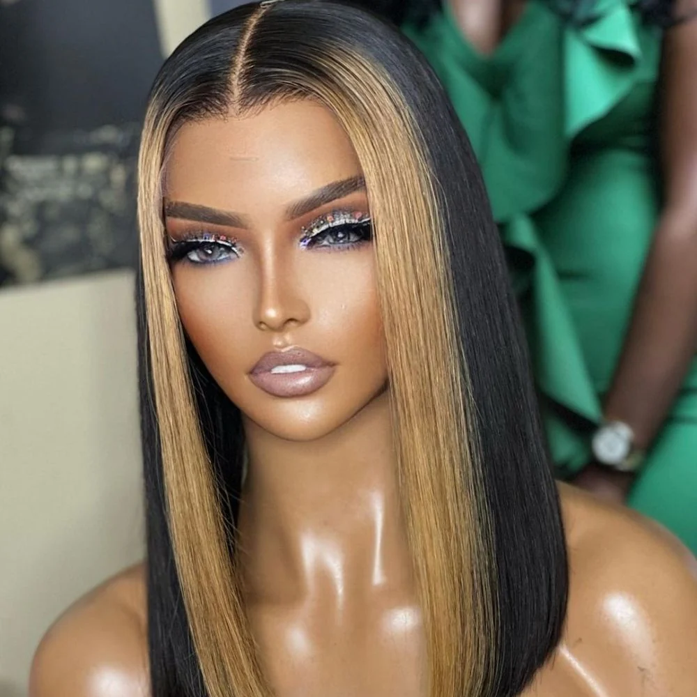 Highlight Light Brown Short Bob Straight Glueless 13x4 Full Lace Front Human Hair Wig - Amanda Hair - Image 4
