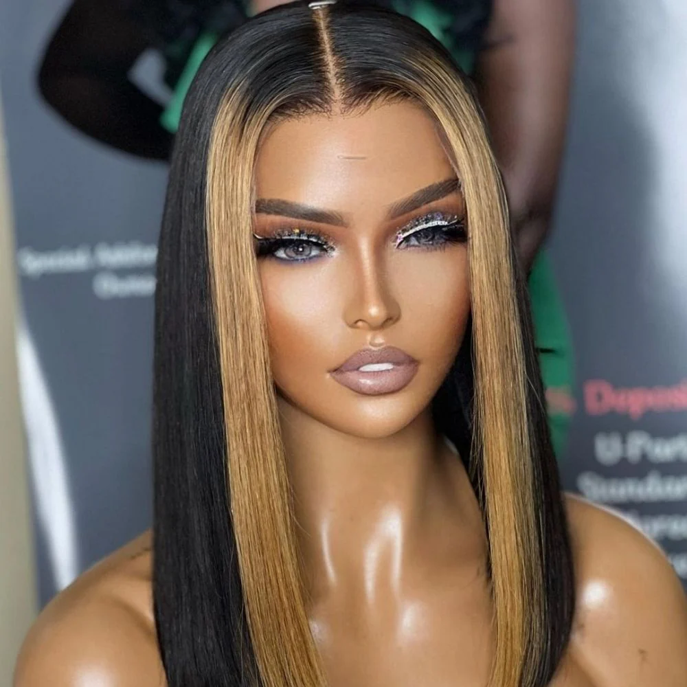 Highlight Light Brown Short Bob Straight Glueless 13x4 Full Lace Front Human Hair Wig - Amanda Hair - Image 5