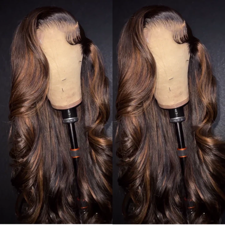 Glueless Highlights Blonde Color 13x4 Transparent HD Lace Frontal Wig Body Wave Human Hair Wig -AmandaHair - Image 3