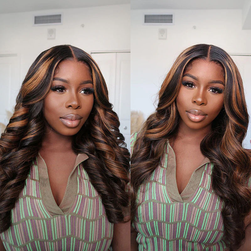 Glueless Highlights Blonde Color 13x4 Transparent HD Lace Frontal Wig Body Wave Human Hair Wig -AmandaHair - Image 4
