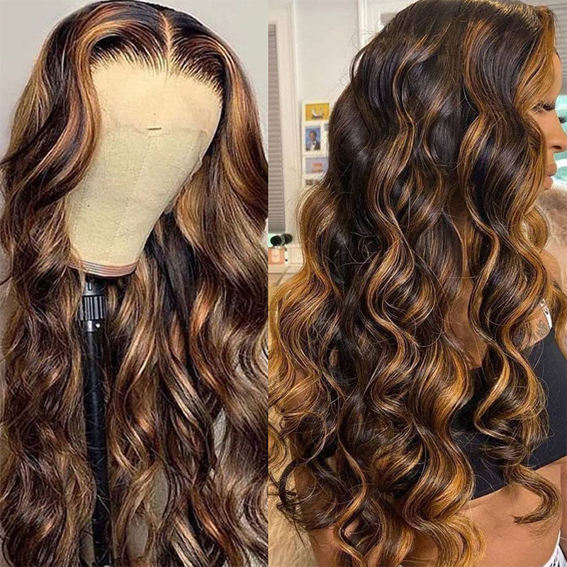 Glueless Highlights Blonde Color 13x4 Transparent HD Lace Frontal Wig Body Wave Human Hair Wig -AmandaHair - Image 5