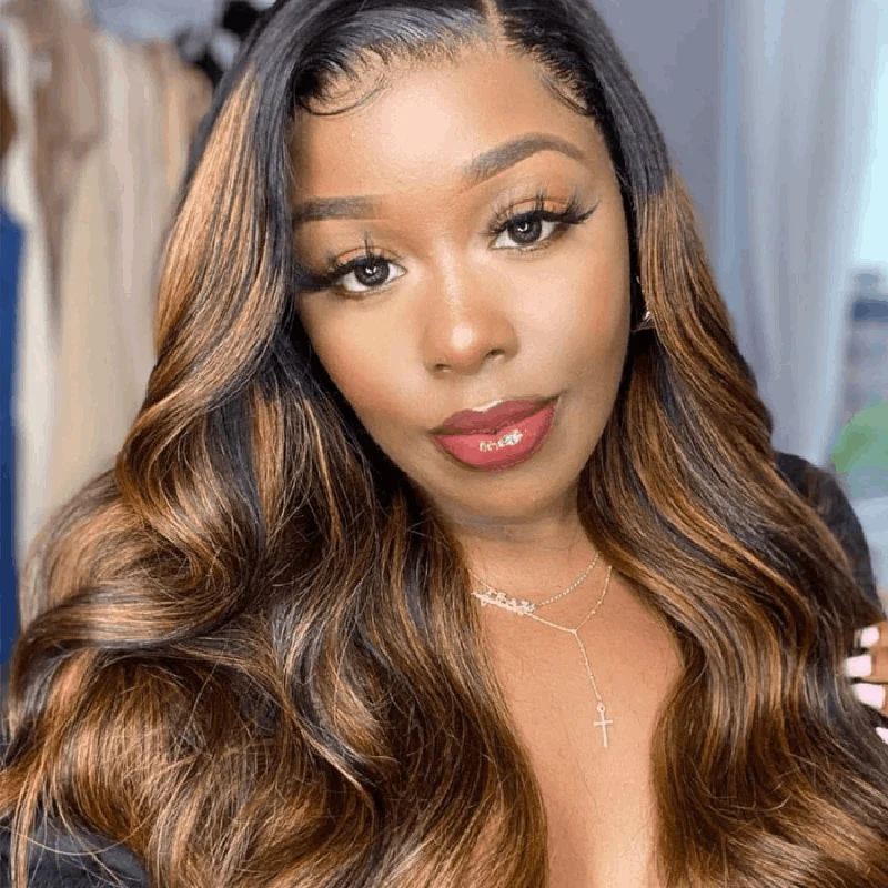 Glueless Highlights Blonde Color 13x4 Transparent HD Lace Frontal Wig Body Wave Human Hair Wig -AmandaHair - Image 6