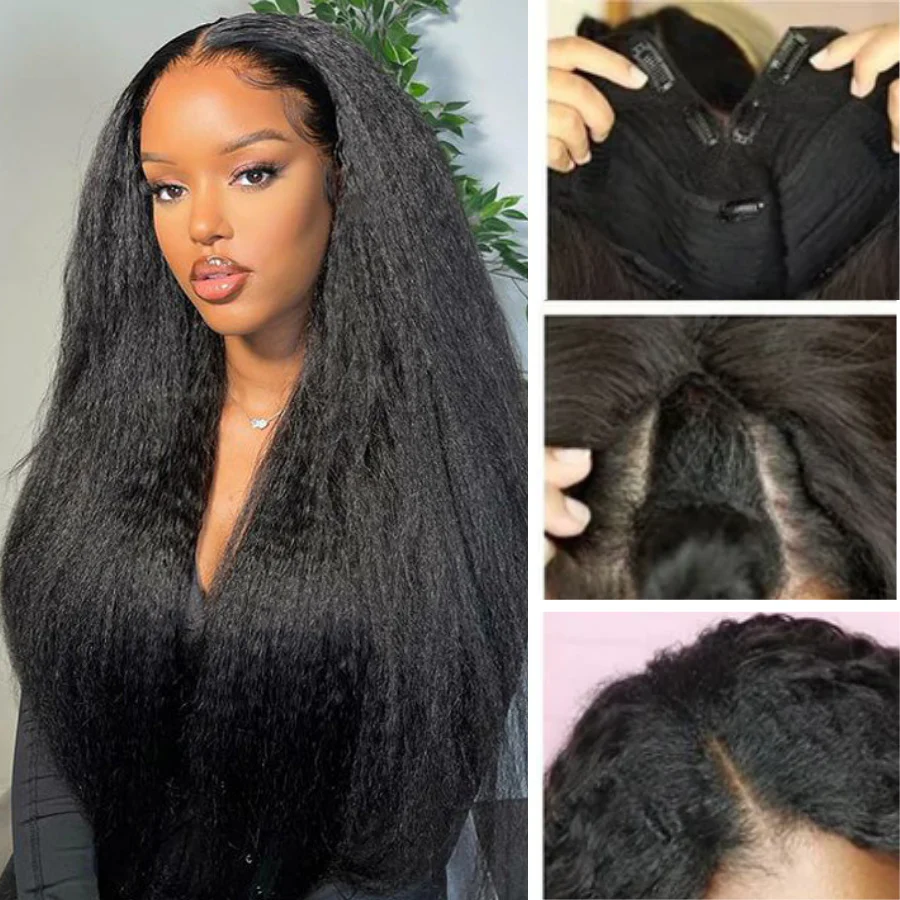 Kinky Straight V Part Wig Beginner Friendly Undetectable Natural Scalp Protective Glueless Human Hair Wigs Flash Sale - Image 3