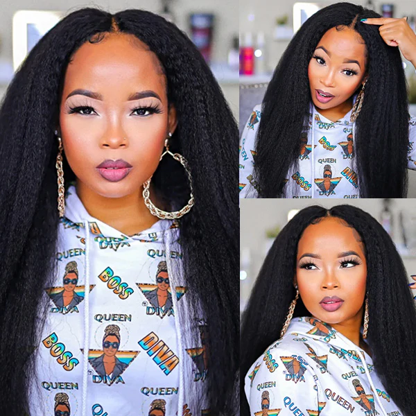 Kinky Straight V Part Wig Beginner Friendly Undetectable Natural Scalp Protective Glueless Human Hair Wigs Flash Sale - Image 4