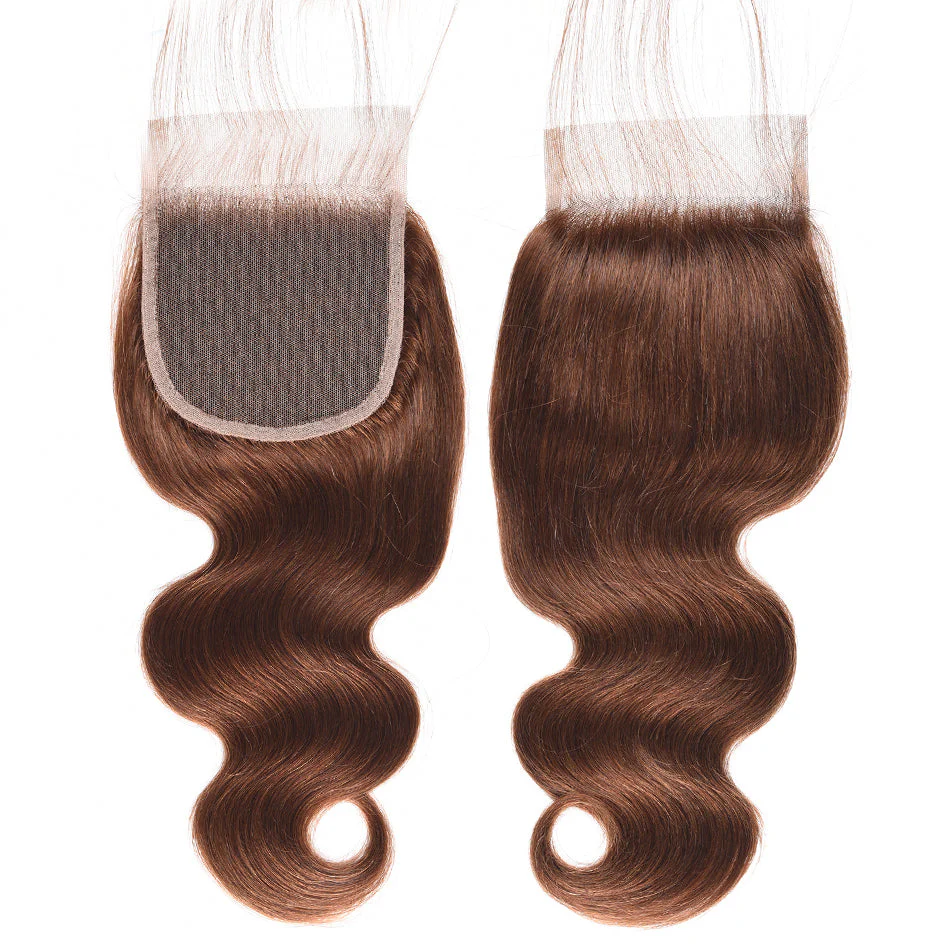 Light Brown Brazilian Body Wave Hair With Closure 3 Bundles With 4X4 Closure #4 - Image 3