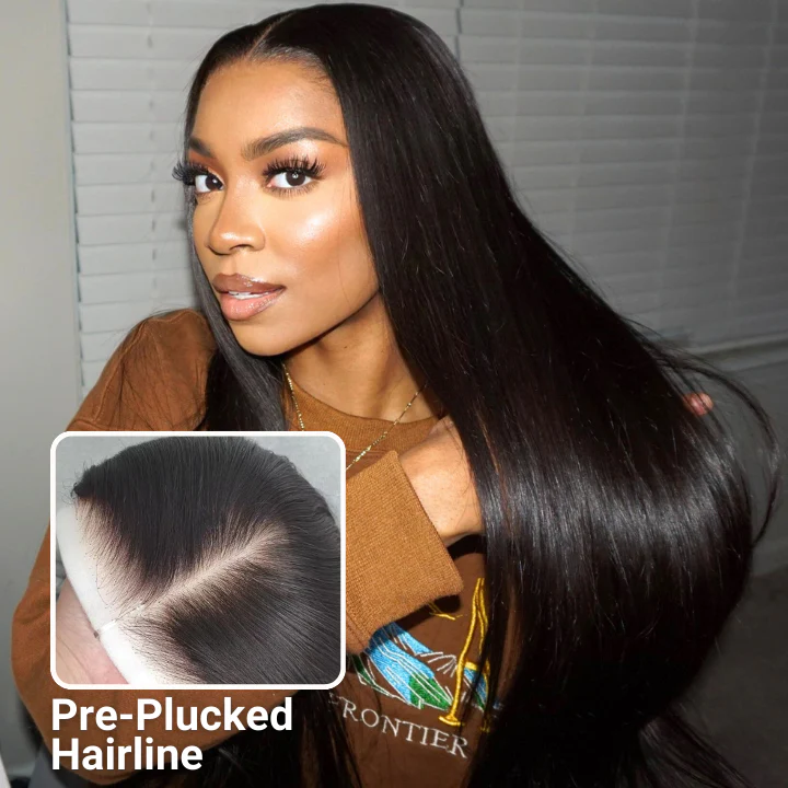 Amanda Hair Long Sikly Straight Undetectable HD Glueless v8  Lace Closure 5x7 Wigs with Deep Hairline Free Part Hairstyle - Image 4