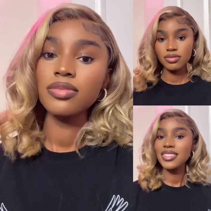 Ombre Ash Blonde Straight Short Bob 180% Density Transparent Lace Frontal Glueless Wigs Flash Sale -Amanda Hair - Image 3