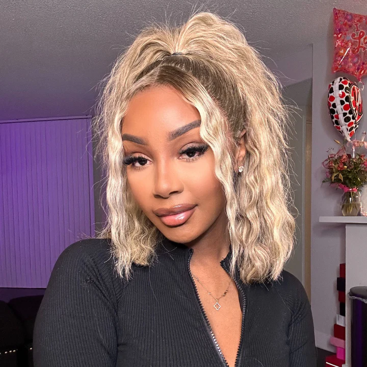 Ombre Ash Blonde Straight Short Bob 180% Density Transparent Lace Frontal Glueless Wigs Flash Sale -Amanda Hair - Image 5