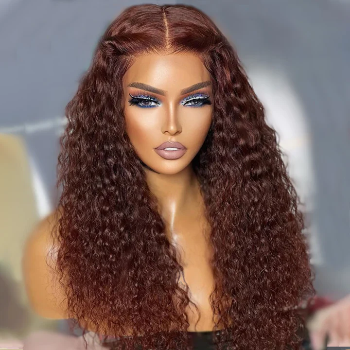 Reddish Brown Curly Tranparent Lace Wigs Deep Hairline 100% Human Hair HD Clear Lace Front Wigs-Amanda Hair - Image 3