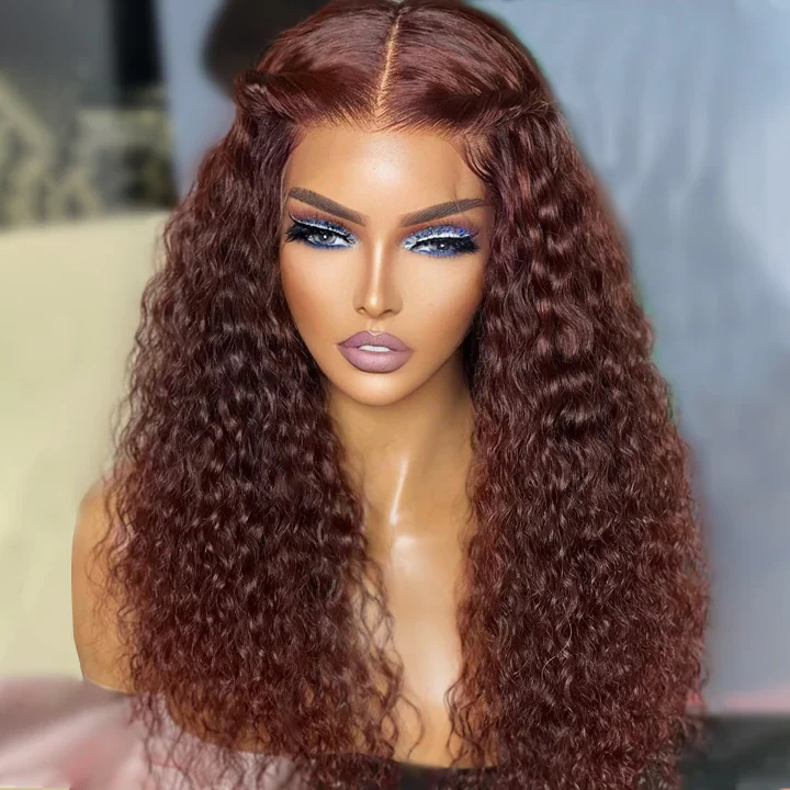 Reddish Brown Curly Tranparent Lace Wigs Deep Hairline 100% Human Hair HD Clear Lace Front Wigs-Amanda Hair - Image 4
