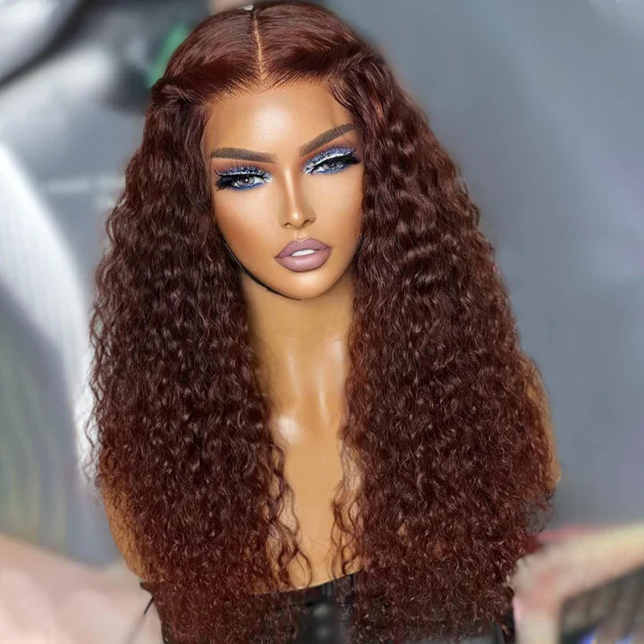 Reddish Brown Curly Tranparent Lace Wigs Deep Hairline 100% Human Hair HD Clear Lace Front Wigs-Amanda Hair - Image 5