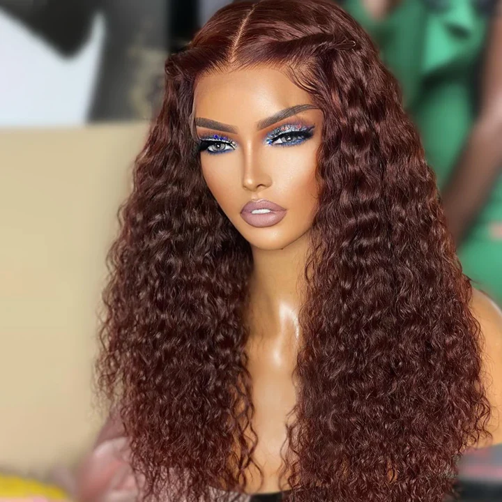 Reddish Brown Curly Tranparent Lace Wigs Deep Hairline 100% Human Hair HD Clear Lace Front Wigs-Amanda Hair - Image 6
