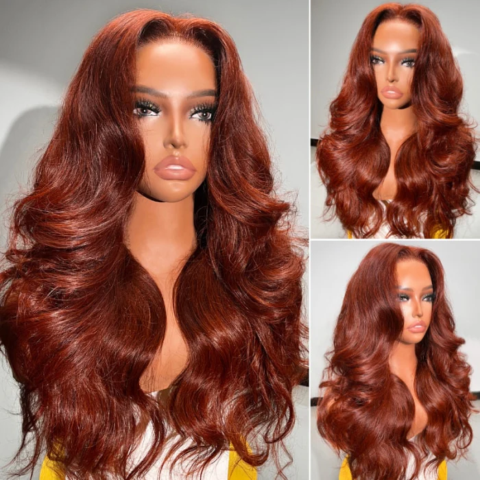$199=26" | Reddish Brown Glueless Body Wave Human Hair Clear Transparent Lace Front Wigs For Women Flash Sale -Amanda Hair - Image 4