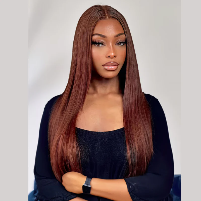 Reddish Brown Straight 13x4 / 13x6 Lace Front Straight Auburn Brown Colored Wig Human Hair-Amanda Hair - Image 3