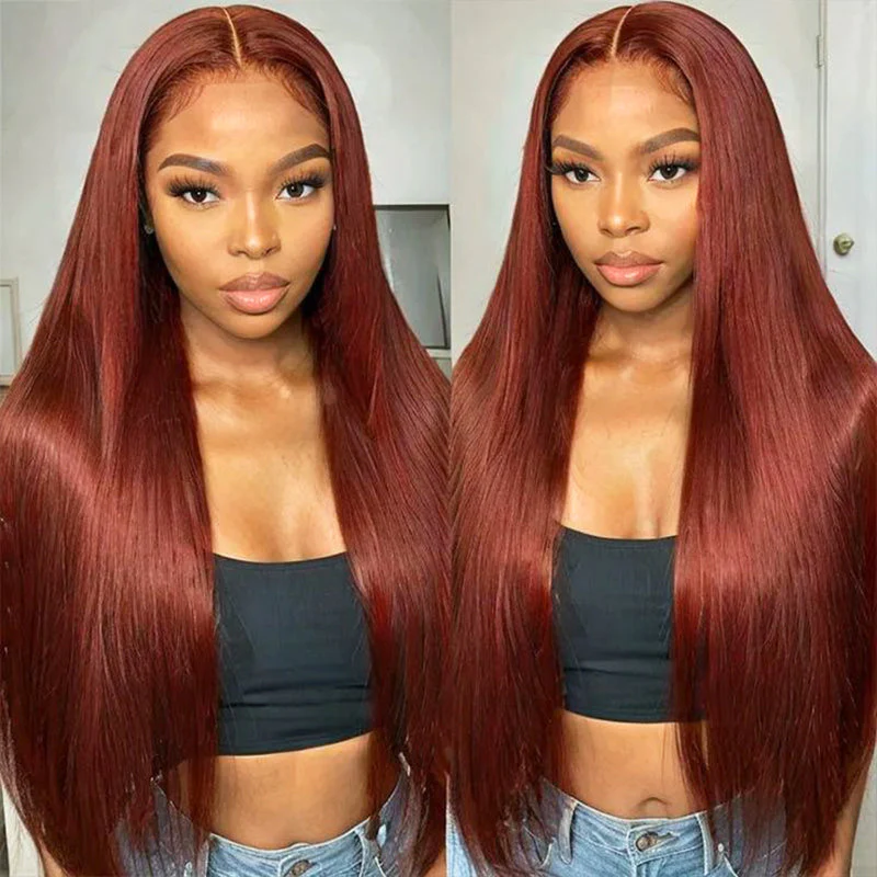 Reddish Brown Straight 13x4 / 13x6 Lace Front Straight Auburn Brown Colored Wig Human Hair-Amanda Hair - Image 4