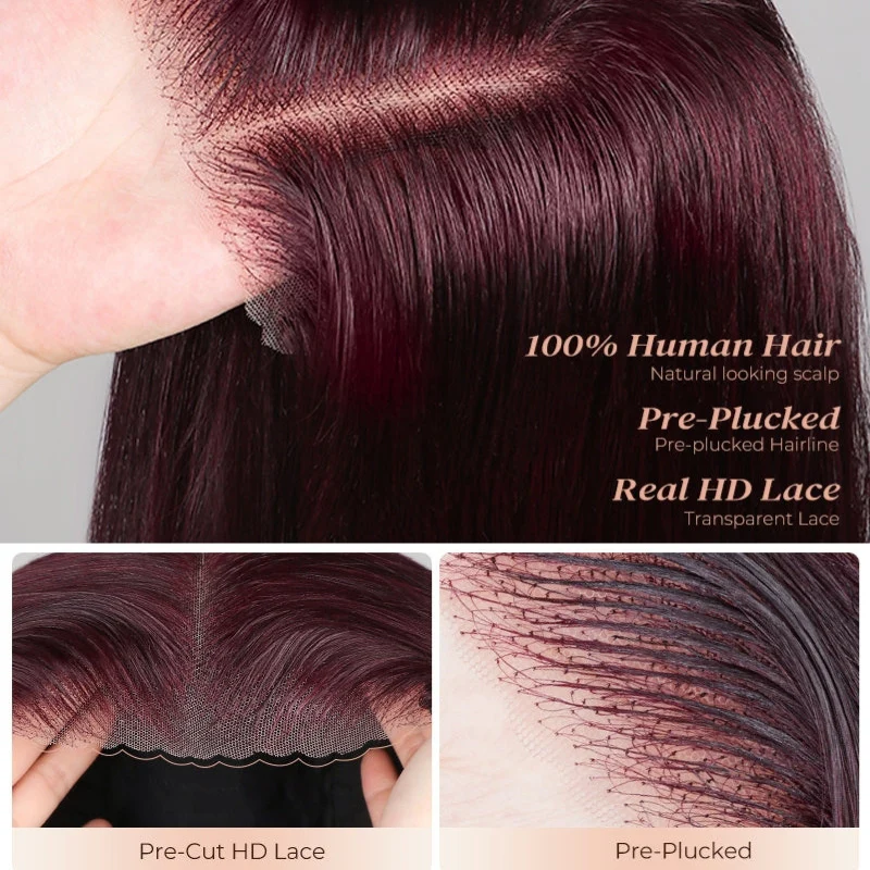 Short Bob 13x4 Lace Front Wig Burgundy 99J Straight Bob Wig 100% Human Hair For Black Women-Amanda Hair - Image 6