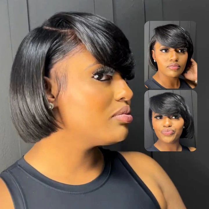 All Season Choice Glueless Short Cut Straight Bob Wig  13x4 Brazilian Hair Short Bob Lace Wigs No Code Needed Amanda Hair - Image 3